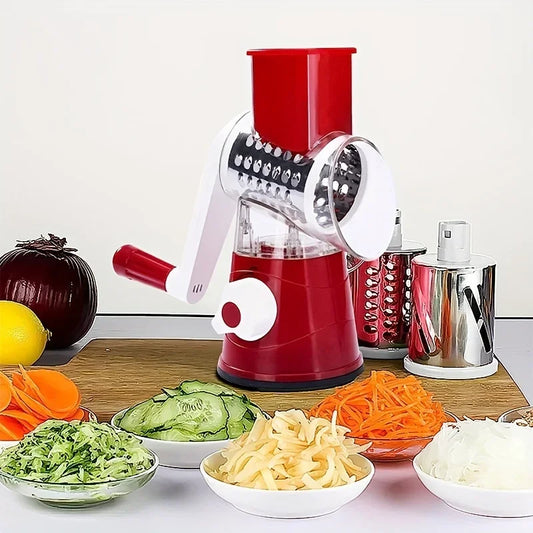 3 in 1 Vegetable Cutter & Slicer Manual Kitchen Cheese Chopper Machine With 3 Sharp Drums Multifunctional Garlic Potato Shredder
